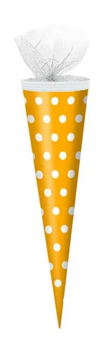 Verpackungsmittel GmbH Markneukirchen Schultüte Schultüte / Zuckertüte / 50cm / rund / Farbe: gelb mit weiße Punkte