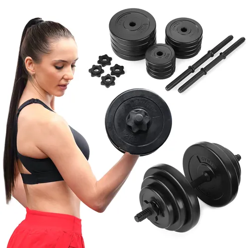 Gymtek® Kurzhantel Set Hanteln Dumbbell Set 20kg 2x 10kg 2x Hantelgriffe