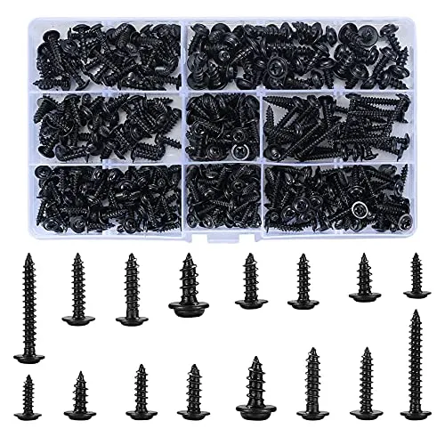 Stück Selbstschneidende Blechschrauben Set, Schwarz | Flachkopf Kreuzschlitzschrauben aus Kohlenstoffstahl für Möbel, Holz und Trockenbau 350