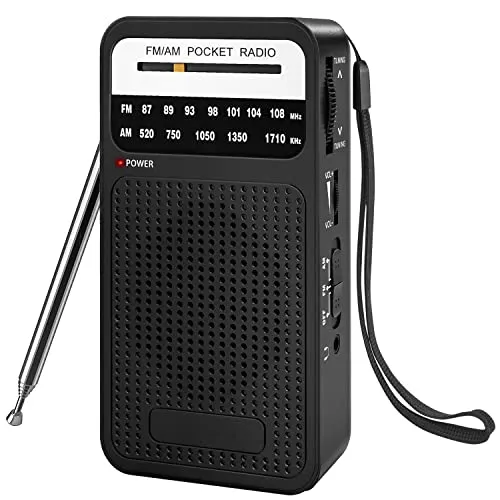 Ultra Tragbares Taschenradio FM/AM – DSP-Chip, 16,5-Zoll 360° Teleskopantenne, Stereolautsprecher, 3,5-mm Kopfhöreranschluss, Notfunkgerät für Wandern, Joggen, Camping (Schwarz)