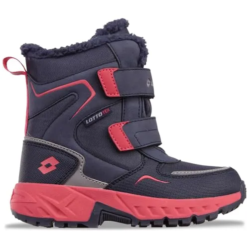 Lotto ALSTYNE TEX K Halblange Stiefel, Navy/PINK, 30 EU - Wanderschuhe für Kinder mit Klettverschlüssen für einfaches An- und Ausziehen, wasserabweisend und sicher dank reflektierender Details.