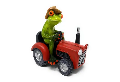 formano Dekofigur Frosch auf rotem Traktor - Dekofigur aus handbemaltem Kunststein, Höhe 16cm, bringt fröhliche Stimmung in Ihr Zuhause und ist ein echter Hingucker für Deko-Liebhaber.