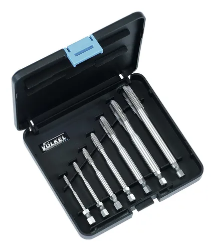 Gewindewerkzeugsatz P.K. 328 HSSE DIN 371/376 Form B - Zubehör für Elektrowerkzeug, 7-teiliges Set von Maschinengewindebohrern aus HSS-E mit Sechskantantrieb für präzise Durchgangslöcher in gut zerspanbaren Stählen.