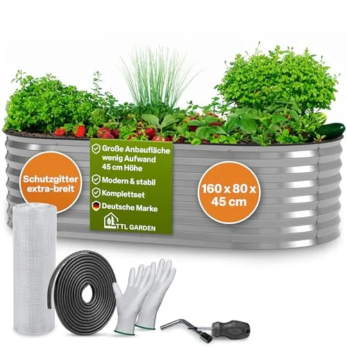 TTL GARDEN 160x80x45cm Spirit M Metall Hochbeet Silber von TTL GARDEN
