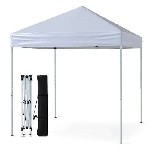 GOPLUS Pop-Up-Pavillon 2x2 m, wasserabweisend & höhenverstellbar, inkl. Erdnägel und Abspannseile, Weiß - Robuster Faltpavillon aus hochwertigem Oxford-Gewebe für vielseitige Outdoor-Events. Schneller Aufbau dank Pop-up-Design und höhenverstellbar für optimalen Komfort. Inkl. 8 Erdnägel und 4 Abspannseile für sicheren Halt.