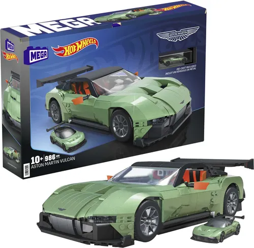 MEGA Hot Wheels Aston Martin Vulcan - 1:18 Bauset für Sammler - Miniatur Motorfahrzeug-Modelle, detailreiches Bauset mit 986 Teilen für Erwachsene, kompatibel mit anderen MEGA Hot Wheels Sets, perfektes Spielzeug zum Aufbauen und Ausstellen.