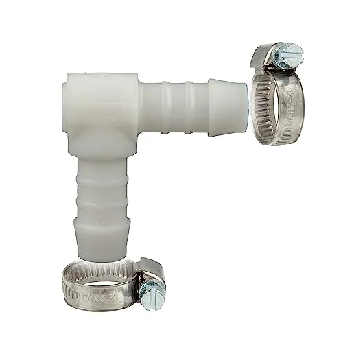 tecuro Schlauchverbinder 90° Winkel Ø 27 mm, mit Edelstahlschlauchschellen - Nylon weiß