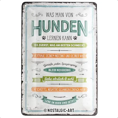 Produktbild Nostalgic-Art 22274 Retro Blechschild PfotenSchild Lernen – Geschenk-Idee für Hunde-Besitzer, aus Metall, Vintage-Dekoration, 20 x 30 cm