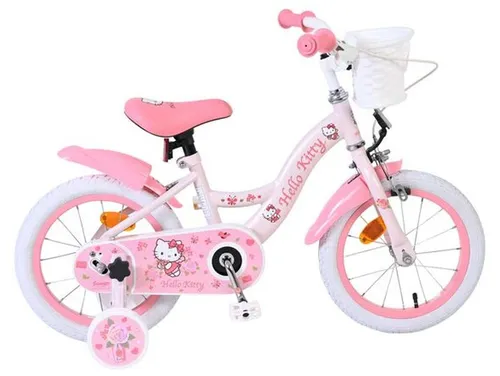 Hello Kitty Kinderfahrrad – 14 Zoll – Rosa - Das fröhliche Hello Kitty 14-Zoll-Kinderfahrrad bietet Sicherheit und Komfort für junge Radfahrer. Mit abnehmbaren Stützrädern und einem praktischen Korb wird das Radfahrenlernen zum Vergnügen!