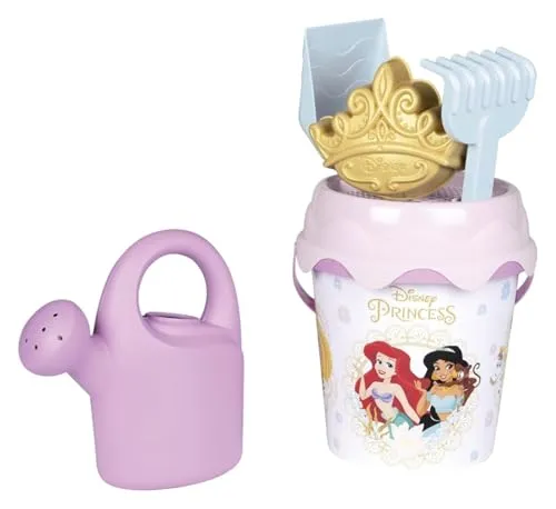 Smoby Strandeimer mit Disney-Prinzessinnen-Design, 17 cm, mit Gießkanne, Sieb, Rechen, Schaufel und Sandform, ab 18 Monaten, (7600862171)