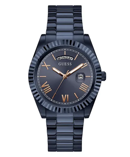 Guess Quarzuhr Connoisseur Blau – Elegante Herrenuhr - Herrenuhr mit analoger Anzeige und Quarz-Antrieb, wasserdicht bis 5 bar. Stilvolles Design in Blau mit Edelstahl-Gehäuse und -Armband, perfekt für jeden Anlass.