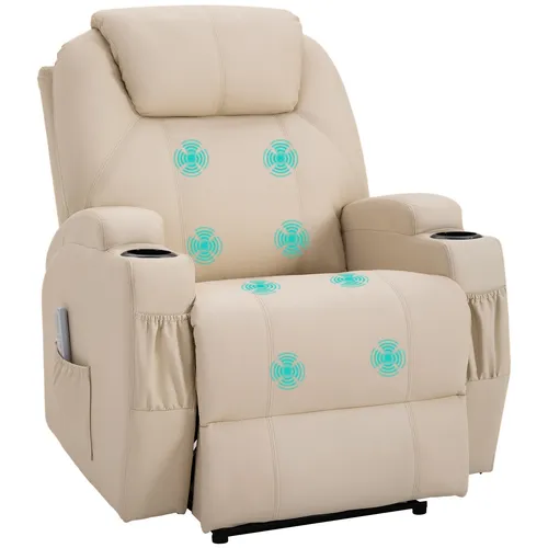 Elektrischer Massagesessel Relaxsessel mit Liegefunktion Beige