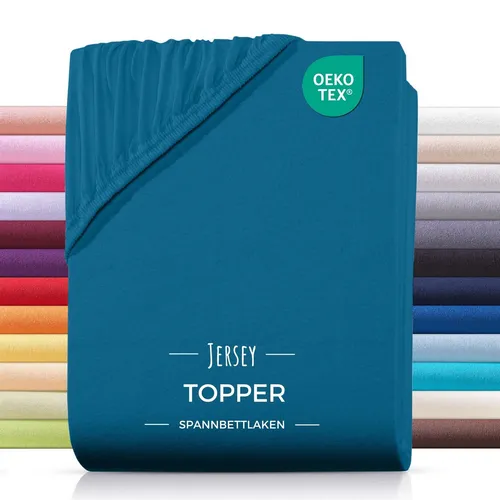Carpe Sonno Topper-Spannbettlaken Petrol 180x200 cm - Hochwertiges Jersey Spannbettlaken aus 100% Baumwolle, bügelfrei und strapazierfähig. Der Rundumgummi sorgt für perfekten Sitz. Pflegeleicht und Oeko-Tex® zertifiziert für höchsten Schlafkomfort.