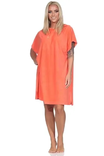 Normann Damen Frottee Kurzarm Nachthemd - ideal auch als Beachwear oder Homewear, Farbe:orange, Größe:40-42
