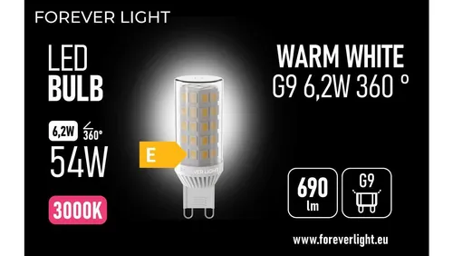 Żarówka LED G9 6.2W 690lm 3000K ceramiczna klasa E Forever Light T 5907504519968