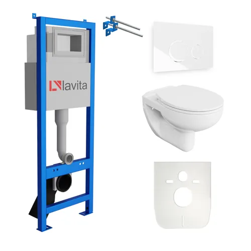 Lavita LAV 101 Vorwandelement für WC 40cm + Wand Hänge Tiefspül WC ARCTIC Weiß Spülrandlos + Bedienplatte LAV 200.4.1 Weiß | Komplettset | Unterputz Spülkasten | Toilette Komplett Sett