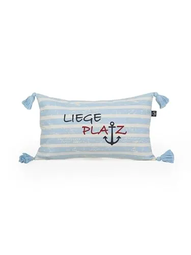 SCHIETWETTER Accessoire Kissenbezug Liegeplatz, mit Quasten, maritim, gestreift hellblau OS