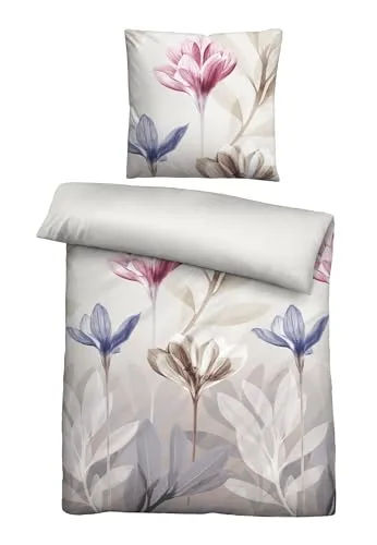 Biberna Seersucker Bettwäsche 2-teilig in Braun - Bettwäsche aus 100% Baumwolle im floralen Design, ideal für eine erholsame Nacht. Pflegeleicht und maschinenwaschbar bei 60°C.