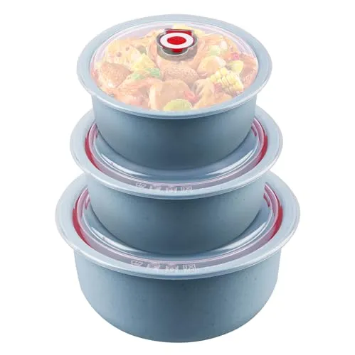 MEGYAD 3er Set Mikrowellengeschirr mit Deckel:Mikrowellengeschirr Frischhaltedosen 260/480/900ML, Mikrowellen Multischüssel Brotdose für Spülmaschine, Mikrowelle, Backofen, Kühlschrank (Blau)