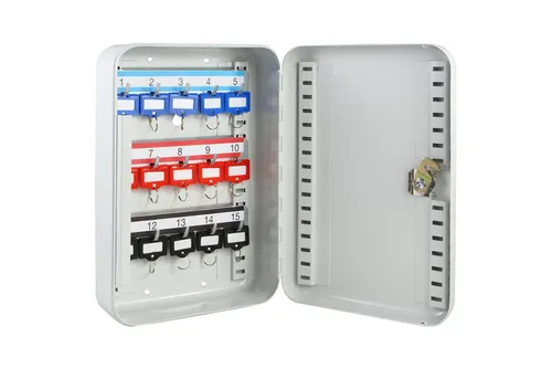 HMF Schlüsselkasten Schlüsselkasten abschließbar Schlüsselschrank (inkl. Schlüsselanhänger), mit verstellbaren Hakenleisten, 25 x 17 x 7,5 cm, Lichtgrau