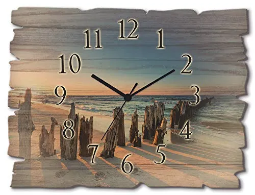 ARTland Holz Wanduhr Quarzuhr - Sonnenuntergang am Strand - Wanduhren mit freischwebender Optik, lautlosem Uhrwerk und einzigartigem Holzdesign, ideal für Küche oder Wohnzimmer.