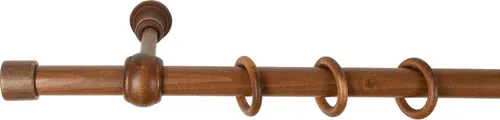 SN Deco - Stilgarnitur Gardinenstange Vorhangstange Cafiro, Holz, 28 mm, 1-Lauf, Komplettset mit Ringen, Farbe Walnuss, 140 cm