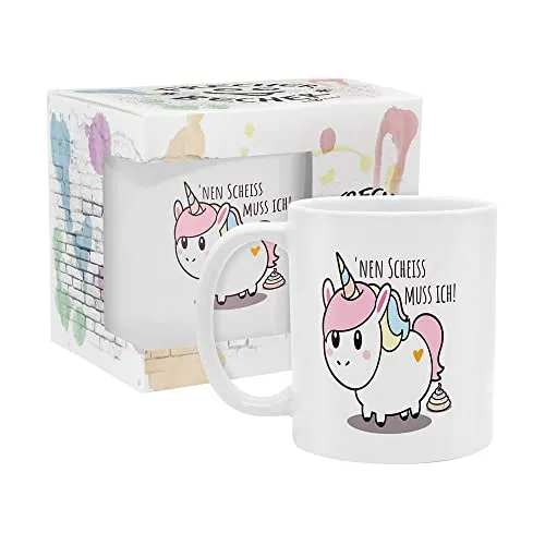 yvolve - Nen Scheiß - Tasse aus Keramik mit lustigem Spruch rundum bedruckt mit Verpackung - Spülmaschinenfest