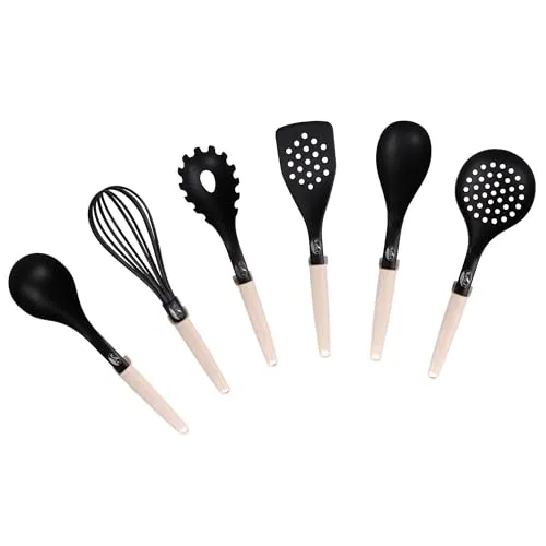 STONELINE Natural Line 6-teiliges Nylon Küchenhelfer Set Griffe mit Stroh, Hitzebeständige Küchenutensilien für Antihaft Pfanne Topf, Hygienisches Küchenzubehör mit integrierter Küchenhelferablage