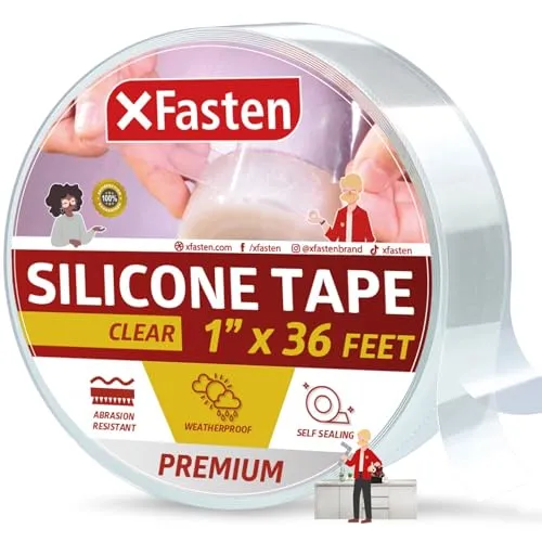 XFasten Silikonselbstklebeband 1-Zoll x 36-Fuß (25.4mm x 10.97m) (Durchsichtig)
