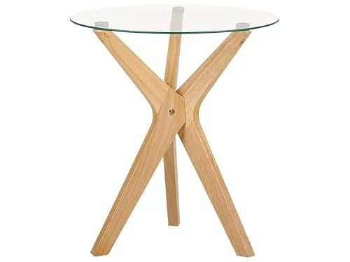 Beistelltisch Glas transparent mit Holzbeinen – Modern und vielseitig - Konsolentisch fürs Wohnzimmer mit stabilen Gummibaumholzbeinen und pflegeleichter Glasplatte – ideal als Beistell- oder Couchtisch.