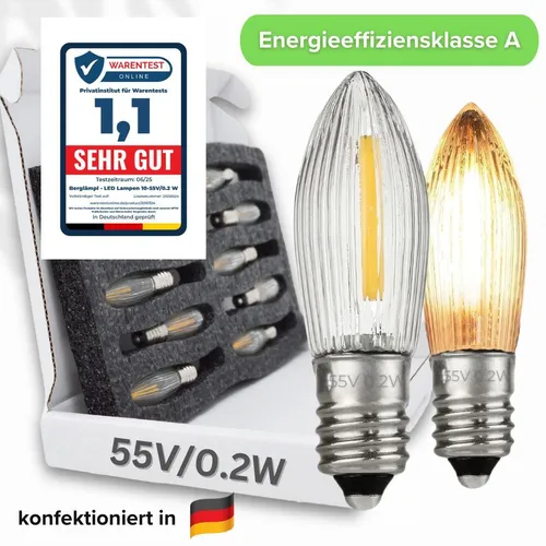 10x LED Filament 55V/0,2W E10 Ersatz-Lämpchen statt 3W für 4-5 Brennstellen 2100 Kelvin warmleuchtend
