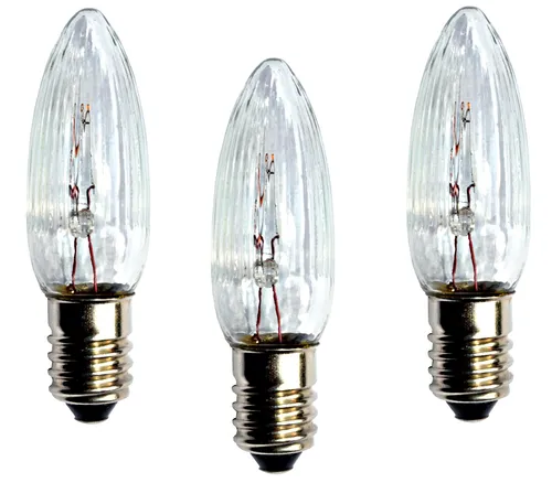3x Topkerze 12 V 3W E10 für außen - Spitzkerze Riffelkerze für 20er Lichterkette