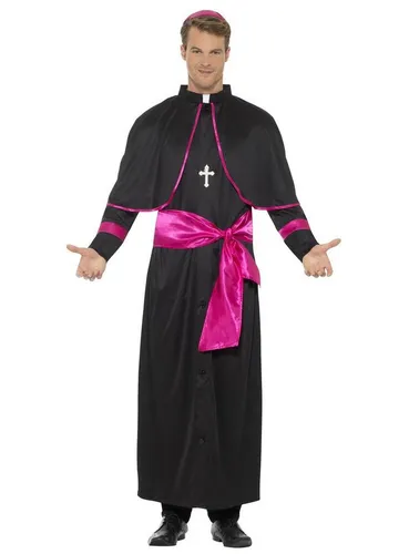 Smiffys Kardinalskostüm für Herren - Kostüm-Outfits für Erwachsene, inklusive Gewand, Gürtel, Hut und Kreuzkette, ideal für Karneval und Halloween, aus leichtem Material für hohen Tragekomfort.