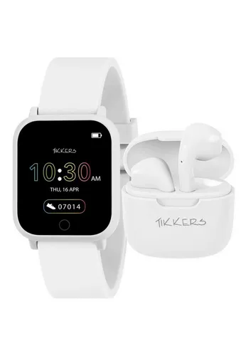 Tikkers Teen Kids TKS10-0007-SETARG Serie 10 Smartwatch- und Ohrhörer-Set - Smartwatch für Kinder mit Herzfrequenzmesser, GPS, bis zu 7 Tage Akkulaufzeit und IP68 wasserdicht. Ideal für aktive Jugendliche, die ihre Fitness und Freizeit optimal verfolgen möchten.