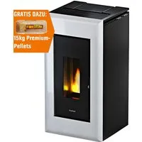 FreePoint Pelletofen VEGA 10,5 kW schwarz-weiß - Kaminofen mit 10,5 kW Leistung, bietet effiziente Wärme und modernes Design für Ihr Zuhause.