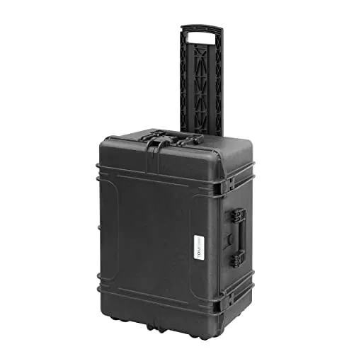 TomCase Outdoor Case mit Trolley, 62x46x34 cm, großer wasserdichter Koffer mit Schaumstoffeinlage aus Würfelschaum, Hardcase, Fotokoffer, Kamerakoffer, Transportkoffer (Schwarz)