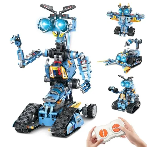 OKKIDY RoboterBauspielzeug für Kinder, 4-in-1 wiederaufladbares ferngesteuertes RC Robotik-Set STEM Lernspielzeug Spielzeug für Kinder Jungen Mädchen ab 6 Jahren (813 Stück)