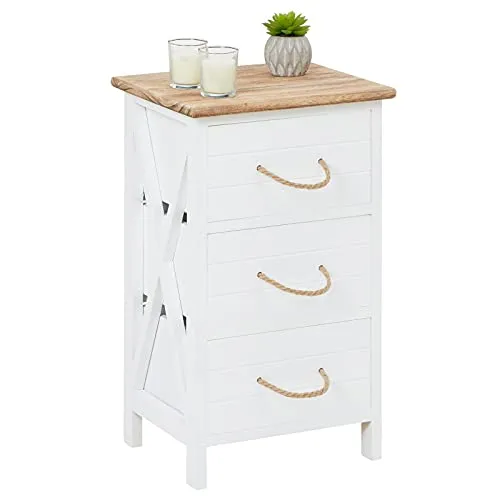 CARO-Möbel Nachtkommode PERUGIA - Nachtkommode aus lackiertem Paulownia-Holz im Shabby Chic Design, mit 3 praktischen Schubladen für zusätzlichen Stauraum.