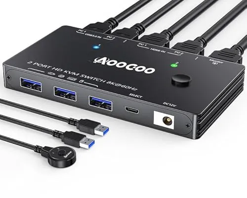 HDMI KVM Switch 2 PC 1 Monitor 8K@60Hz von AOOCOO