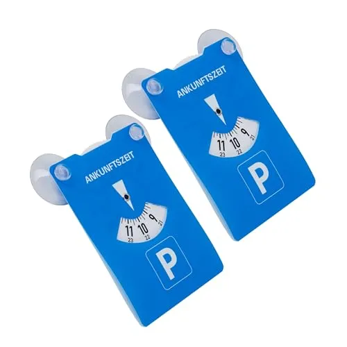 Parkscheibe mit Saugnäpfen, 2 Stück, in Blau, aus Pappe, doppelseitig einstellbar, Parkuhr mit ANKUNFTSZEIT, für Auto, LKW, Wohnmobil, Parking Disc, Parkscheiben, Parkkarte mit Saugnapf Befestigung
