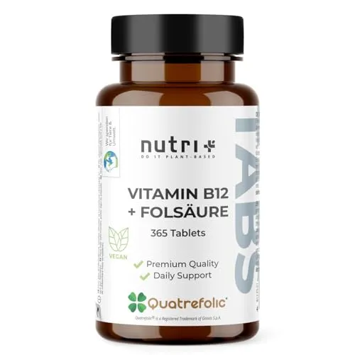 Vitamin B12 und Folsäure 365 Tabletten mit 500 µg Vit B12 & 200 µg Folsäure Methylcobalamin & Hydroxocobalamin Vitamin B12; vegan & hochdosiert – nur 1 Kapsel pro Tag – Laborgeprüft