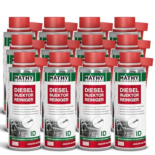 MATHY-ID Injektoren Reiniger Diesel (12 x 200 ml) - Hochwirksames Diesel Additiv zur Injektorreinigung - Einfach selbst anwenden: MATHY-ID Diesel Additiv reinigt Injektoren effektiv und verhindert teure Reparaturen. Optimiert den Motorlauf und verlängert die Lebensdauer. Qualität aus Deutschland!