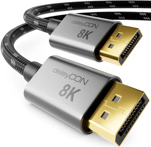 deleyCON 5m DisplayPort 1.4 Kabel 8K@60Hz - UHD WQHD HDR HDCP 2.2 - 4K@165Hz 2K@360Hz - AMD FreeSync NVIDIA G-Sync - Ideal für Gaming und High-End Video - Grau Schwarz