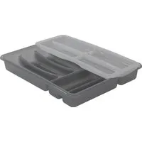 Rotho BASIC Besteckkasten mit Extra-Top-Gleiter - Sonstige, robuster Besteckkasten mit 6 Fächern und zusätzlichem Universalfach für Küchenhelfer, Maße: 390 x 320 x 70 mm, ideal für eine organisierte Küche.