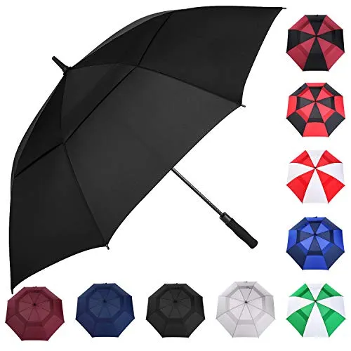 MRTLLOA Automatischer, öffnender, schwarzer Golf-Regenschirm, extra groß, übergroß, doppeltes Baldachin, belüftet, winddicht, wasserdicht, Stockschirme für Regen (Black, 68 Inch)