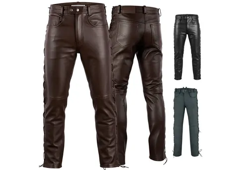 RadMasters Motorradhose GW860 - Stylish Biker Lederjeans aus Büffelleder - Motorradhosen aus 100% Büffelleder in dunkelbraun, ideal für stilbewusste Biker, die Komfort und Sicherheit schätzen.