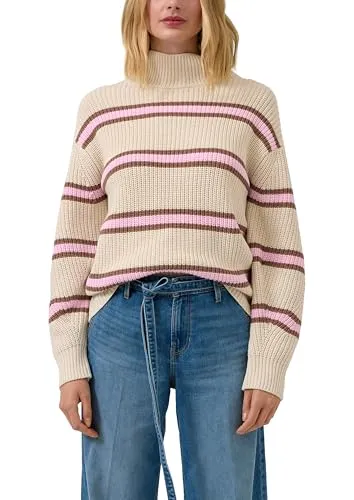 s.Oliver Gestreifter Grobstrickpullover mit Stehkragen - Stylischer Grobstrickpullover mit Stehkragen, aus weichem Baumwollmix, ideal für gemütliche Tage. Die entspannte Passform und das modische Streifenmuster machen ihn zum perfekten Begleiter.