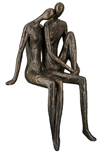 Casablanca Deko Skulptur Kantensitzer - Liebe Paar in Bronze - Statuen - 35 cm hohe Kunstharzfigur eines verliebten Pärchens mit Antik-Finish, perfektes Geschenk für Hochzeit und Valentinstag.