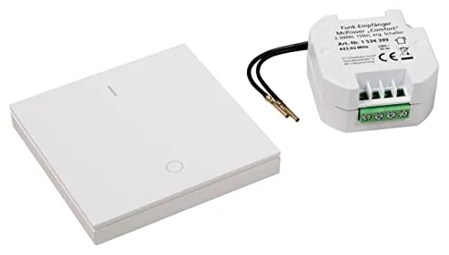 MC POWER - Funk-Wandtaster + Empfänger | Comfort | Funk-Schalter, Reichweite max. 70m bis zu 10 Empfänger steuerbar ergänzt einen normalen Lichtschalter