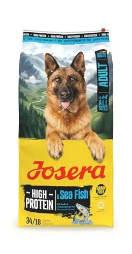 JOSERA Adult High Protein Seefisch 12,5 kg | Premium Trockenfutter für aktive Hunde - Hundefutter mit hohem Proteinanteil aus Lachs und Süßkartoffel, getreidefrei und ideal für sportliche Hunde. Enthält L-Carnitin und Taurin für optimale Herzfunktion und Energie.